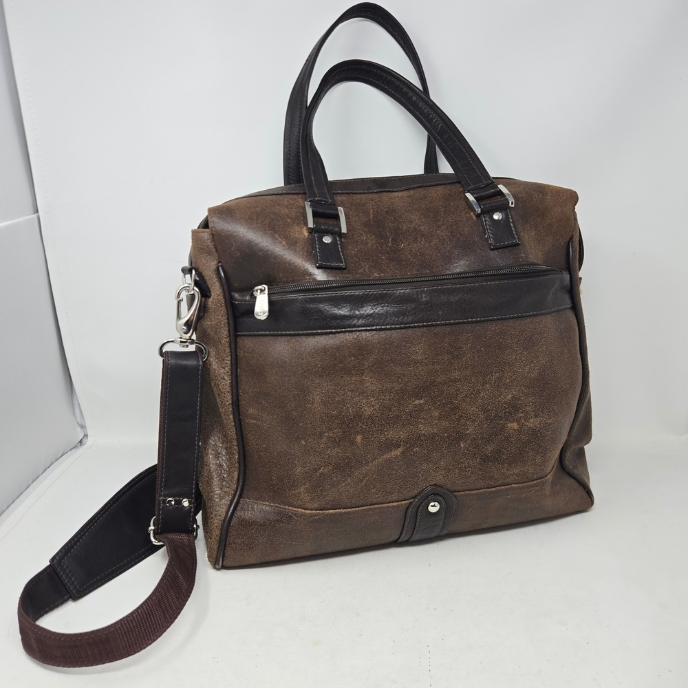 Piel Brown Distressed Vintage Travel Tote Genuine Leather Briefcase Bag